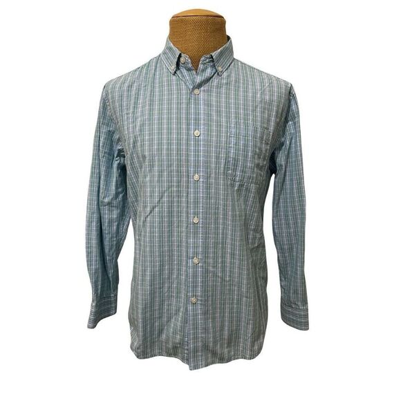 NAT NAST Men's Long‎ Sleeve Dress Shirt Blue Green Plaid 100% Cotton Size Large - Picture 2 of 5